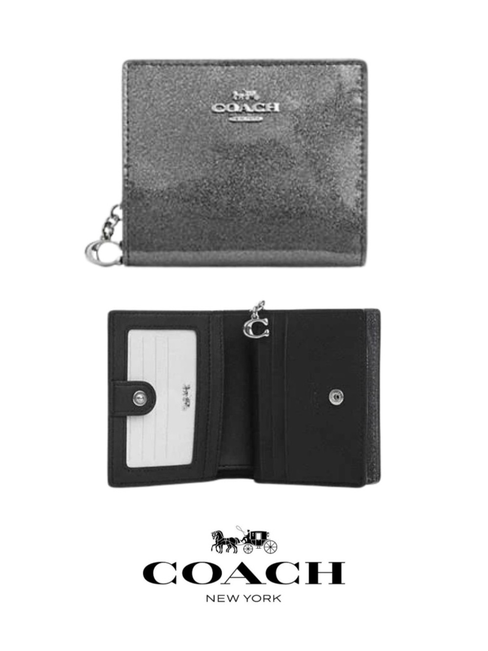 Coach Gunmetal Glitter Patent Leather Snap Wallet - NWT